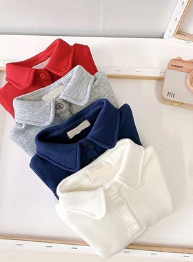 2024秋冬装男童长袖加绒儿亲子时尚洋气加厚翻领T恤保暖POLO衫3