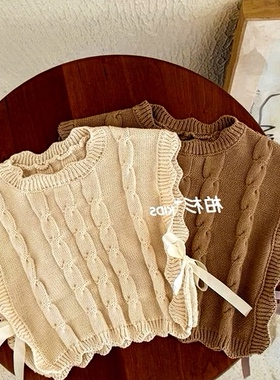 2026秋冬女童织带针织马亲子国童装洋气背心小童坎肩纯色毛衣
