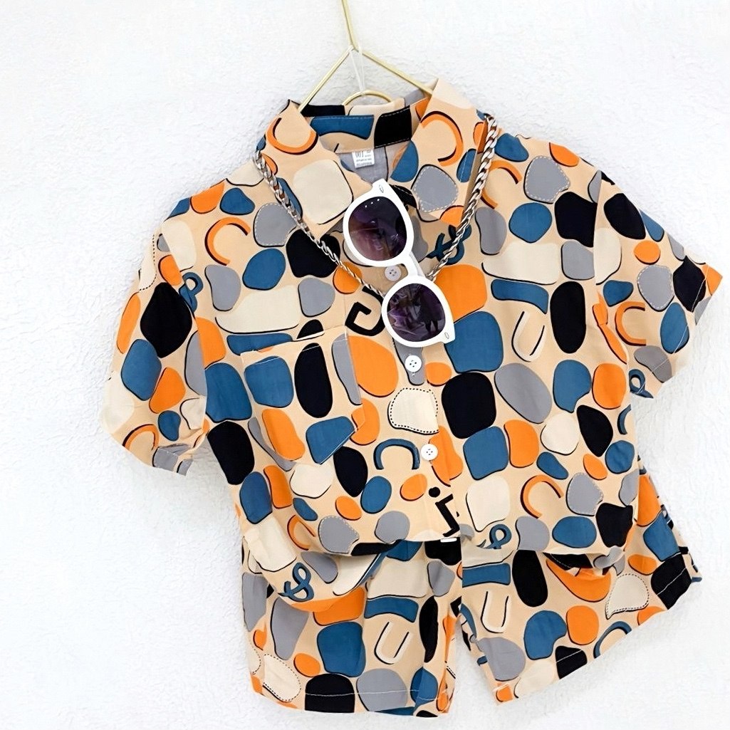 男小童花衬小童夏季短袖两件衫夏套装2024新款中套炸街衬衣夏天