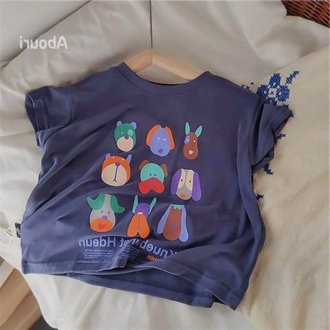 2022夏季新款童装百搭时尚t恤韩国男女小童宝宝动物印花短袖T恤衫