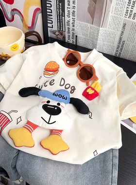 底童立体T恤休闲宽上衣版韩松女孩打卡通印花玩偶短袖2025夏季儿