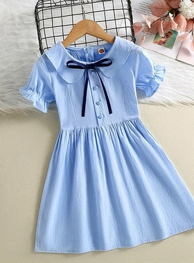 2022夏季新款棉布裙子女童短袖连衣裙时尚公主裙中大童洋气夏装潮