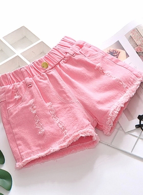 夏季牛仔短裤外穿裤黑色女童白色破洞新款儿童时尚薄款中大童纯棉