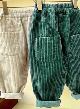 宝宝春秋裤子男童裤子亲子3秋冬新款灯芯绒裤子加绒裤子儿童男