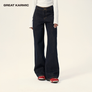 GREATKARMIC 复古明线牛仔裤宽松百搭阔腿裤潮流深色休闲长裤GRKC