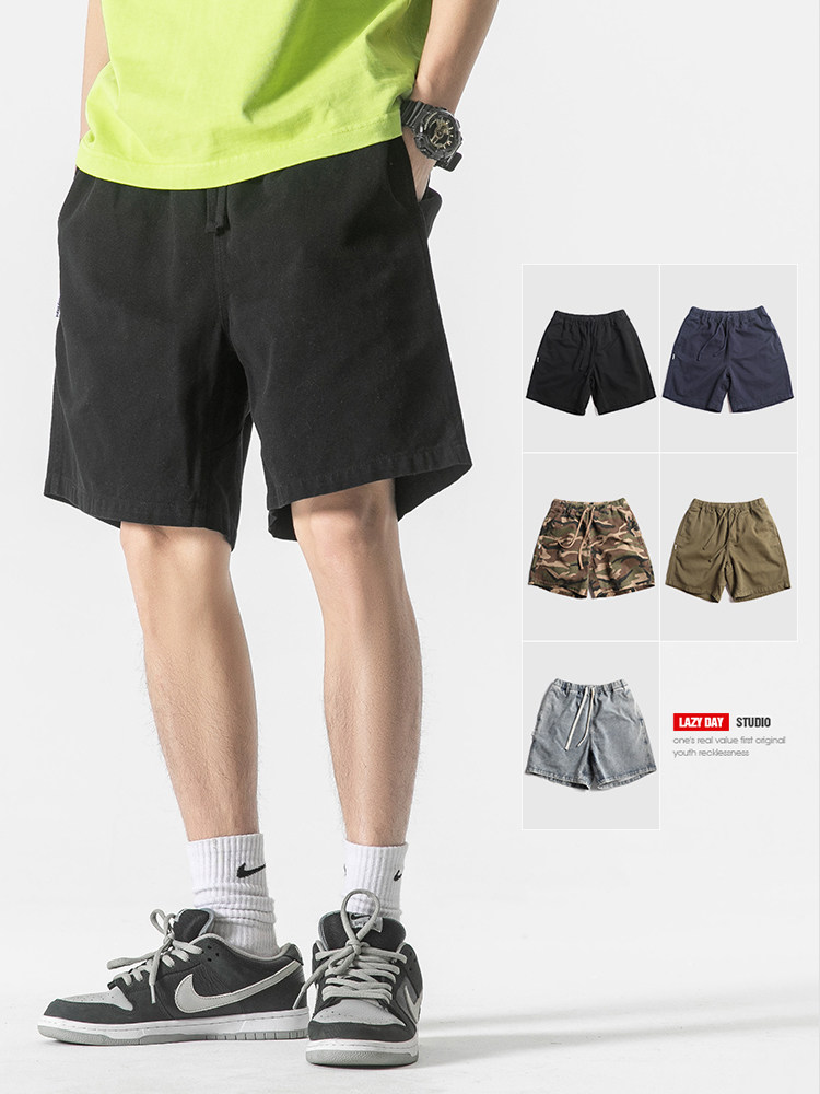 LAZY DAY 오리지널 남성 의류 일본 복고풍 워싱 자수 로고 라운드 넥 조끼 남성용 루즈 민소매 티셔츠