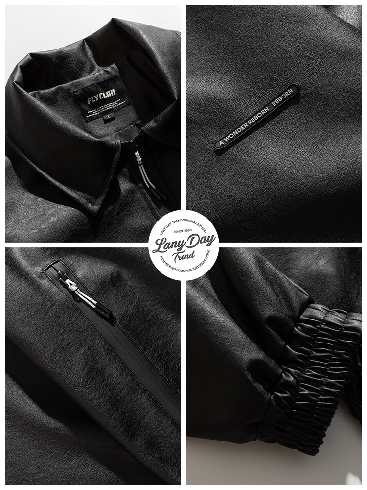 LAZY DAY 오리지널 남성복 완전 세트 아메리칸 캐주얼 라벨 솔리드 컬러 가죽 재킷 남성 삼방 재킷