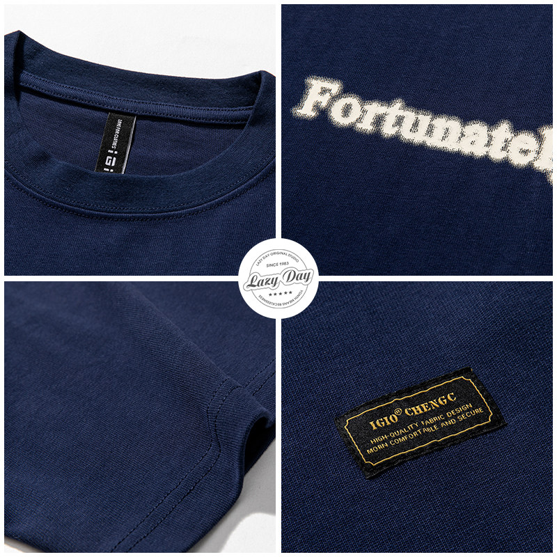 LAZY DAY 오리지널 남성복 일본 헤비급 320G 심플 문자 프린트 티셔츠 남성 루즈 5부 바지