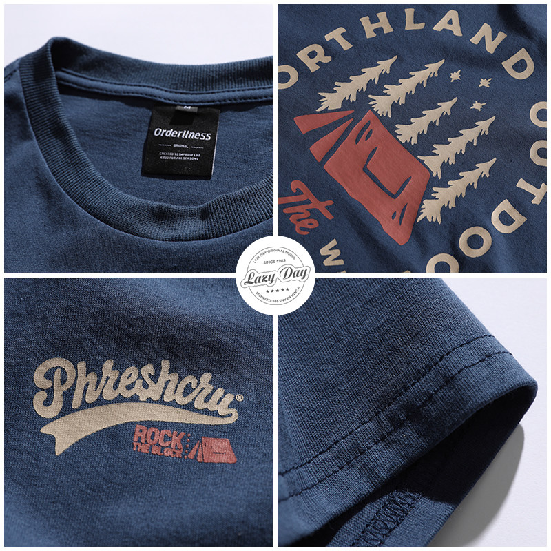 LAZY DAY 오리지널 남성 의류 세트 일본 크리에이티브 프린트 반팔 티셔츠 남성 작업복 루즈 탑 트렌디