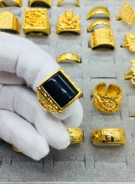 越南沙金霸气男戒指黄金色开口福发财龙字指环久不掉色送男友礼物