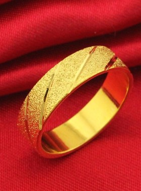 店主推荐镀金戒指24K黄金情侣款斜纹宽仿金喷沙越南泰国金不掉色