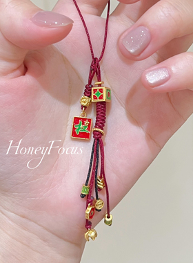 HONEY FOCUS 杠上花挂坠中式红色轻奢手机绳/挂坠925银珐琅银制品