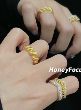 HON EY FOCUS王冠戒指 轻奢小众宫廷风戒指 925银合成锆石戒指