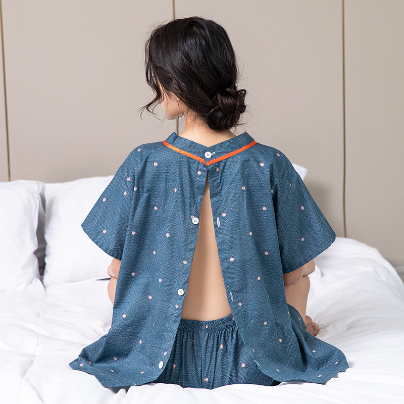 艾灸服纯棉前后开扣理疗服艾灸衣服开衫系扣开背刮痧针灸服按摩服