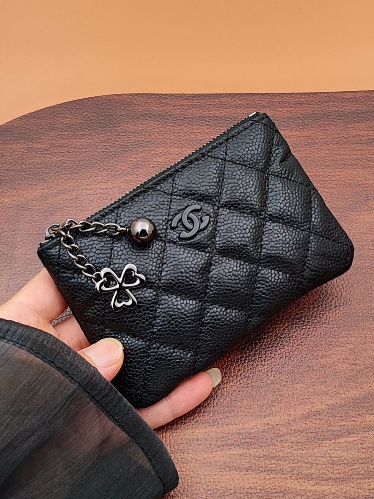 Caviar Small Coin Purse Bag for Women, 2026 New Card Holder, Genuine Leather Personal ID Storage Pouch, Lipstick Petite Fragrant Milk