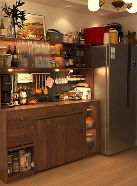 形影家具餐边柜餐桌一体可嵌入折叠伸缩中古风小户型柜子家用桌子