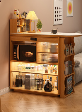 形影家具吧台一体实木日式可伸缩折叠窄岛台家用客厅隔断沙发边柜