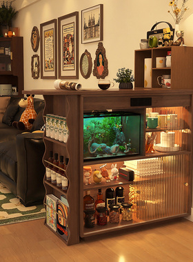 吧台桌子岛台中古风复古家用可伸缩客厅实木沙发边柜小户型隔断柜