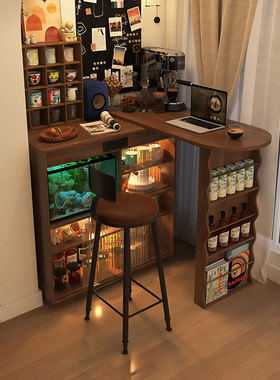 阳台吧台桌柜家用隔断柜伸缩客厅小桌子一体转角折叠书桌岛台酒柜