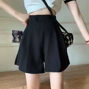 宽松显瘦休闲热裤 2022秋季 女高腰外穿A字短裤 胖mm黑色阔脚裤 大码