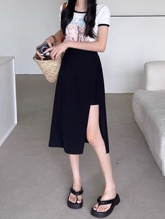 不规则黑色显瘦设计感高腰a字中长款 半身裙女大码 裙 西装 2022秋季