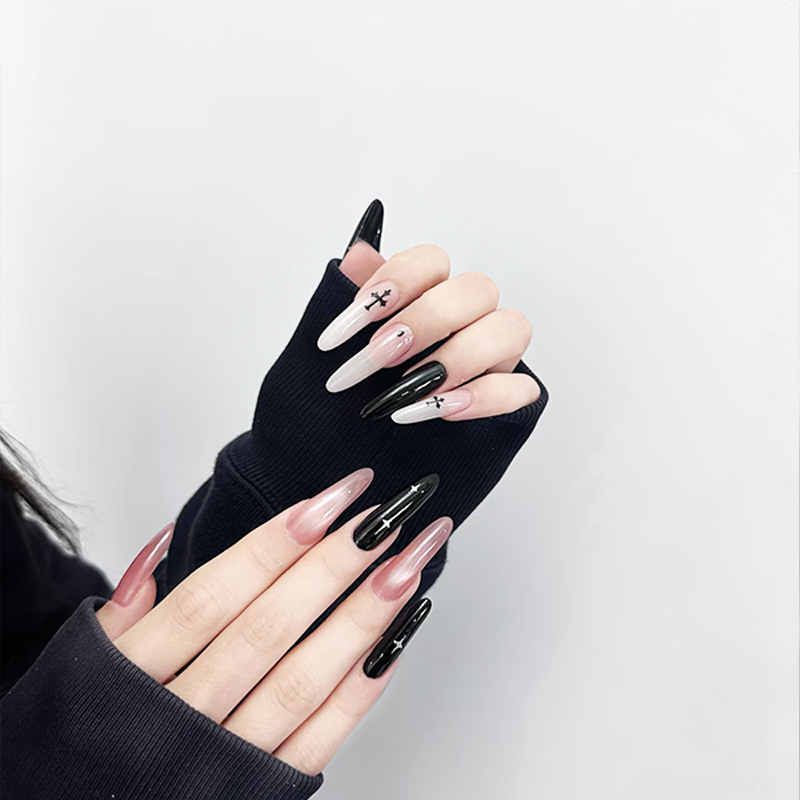 25年酷黑猫眼渐变甜美网红流行款手工甲甲片贴可拆卸美甲成品