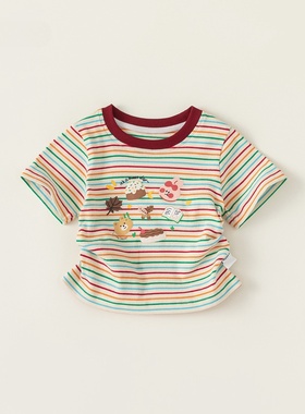 三折品牌特价清仓撤柜亲子装中小童夏季彩虹条纹潮短袖T恤XY24208