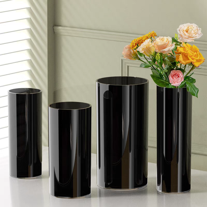 双旦礼高级感亚克力纯黑花瓶摆件客厅防摔醒花桶轻奢水养富贵竹