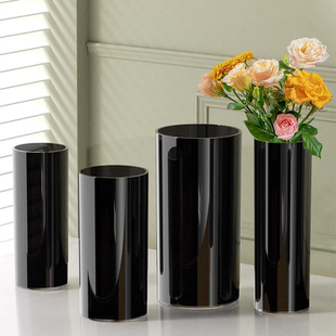 贺新年高级感亚克力纯黑花瓶摆件客厅防摔醒花桶轻奢水养富贵竹