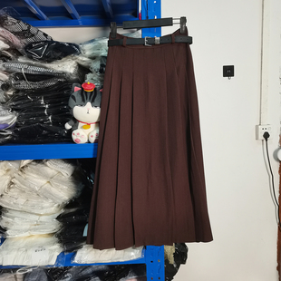 西装半身裙女2026新款高腰中长款a字伞裙红灰黑色百褶裙大摆裙子