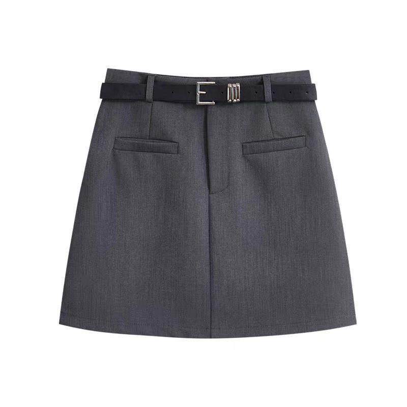 灰色西装短裙女2026夏季新款显瘦配腰带黑包臀裙小个子a字半身裙,女装/女士精品,半身裙,淘宝优惠券,粉丝福利购,淘宝优惠卷