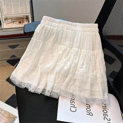 白色蕾丝蛋糕裙女装夏季高腰a字半身裙芭蕾风蓬蓬小个子黑色短裙