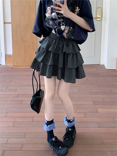 黑色格子蓬蓬蛋糕裙女防走光A字短裙 新款 格纹少女韩版 2026春夏季