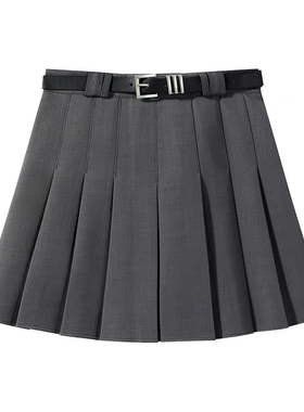 JIN自制灰色百褶裙女夏季新款学院风半身裙子防走光黑色西装短裙