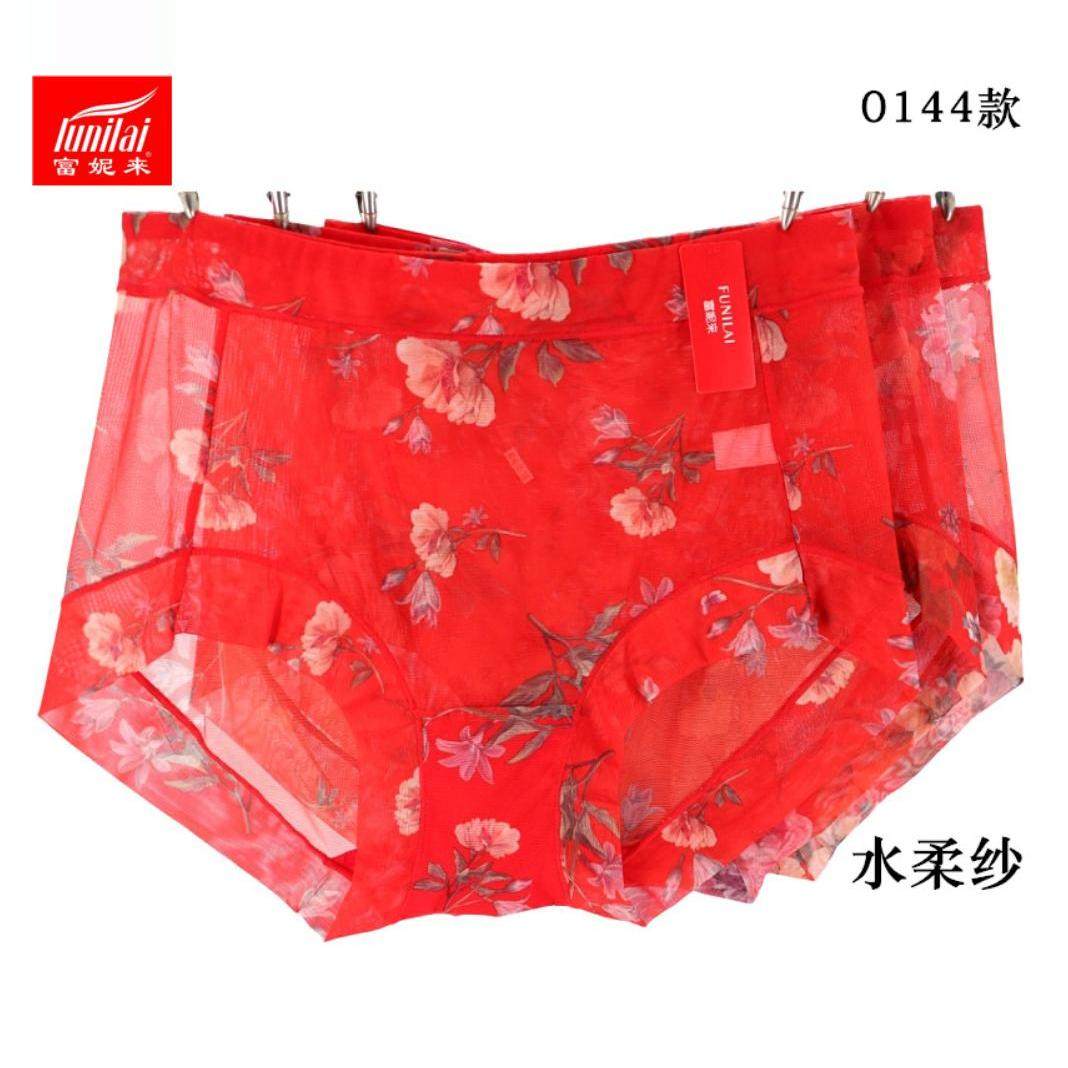 富妮来大红网纱包臀中高腰内裤