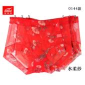 富妮来小彩盒鸿运中高腰女士性感全网纱蕾丝边大色红平脚短裤 0144