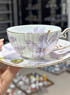 sixth kiln第六窑欧式骨瓷紫色百合咖啡杯碟套装特价清仓包邮