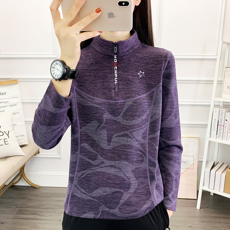 德绒长袖t恤女立领秋冬加厚保暖抓绒衣休闲套头衫户外运动服卫衣