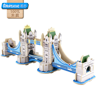 特色建筑木质模型迷你伦敦塔桥学生DIY手工作品旅游纪念品