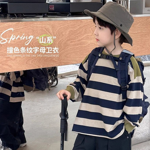 长袖宽松条纹卫衣休闲春秋