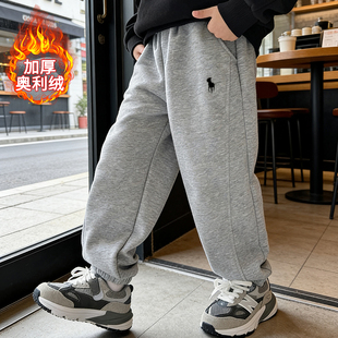 男童加绒裤子2025新款中大童潮加厚一体绒长裤男孩秋冬学生版卫裤