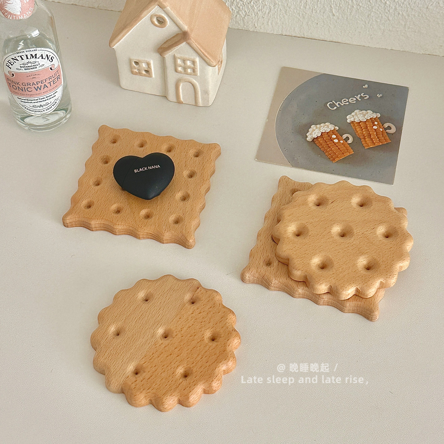 咬一口~饼干杯垫隔热垫餐桌垫子家用桌面防烫耐高温实木杯垫锅垫