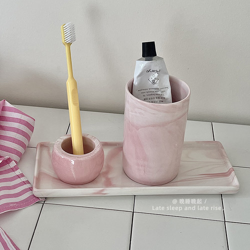 高颜值陶瓷大理石纹漱口杯