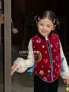 儿童国风盘扣背心女孩保暖上衣 冬装 女童新中式 马甲2025新款