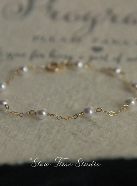 天然淡水珍珠手链美国14k包金绕线强光微瑕轻奢原创设计