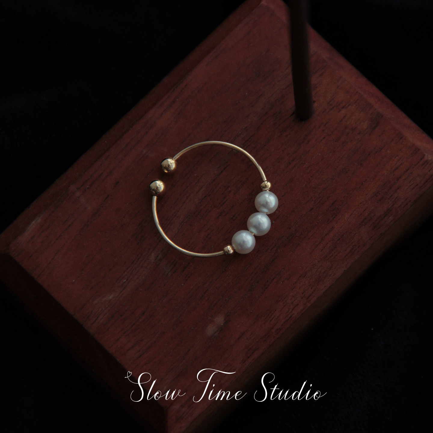 天然淡水珍珠戒指指环女款开口调节包金原创设计手工首饰品不褪色