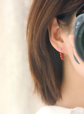 天然南红玛瑙耳环耳钩满红满肉14k包金不褪色防过敏耳饰简约原创