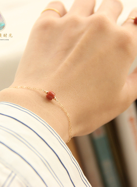 天然南红玛瑙手链满红满肉方块裸珠14k包金材质调节珠超强保色