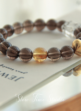 天然茶晶手串黄水晶黄塔晶白水晶手串轻奢复古首饰品原创小众设计