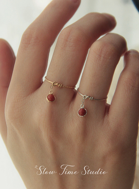 天然南红玛瑙戒指不掉色美国进口14k包金简约灵动吊坠戒指环原创
